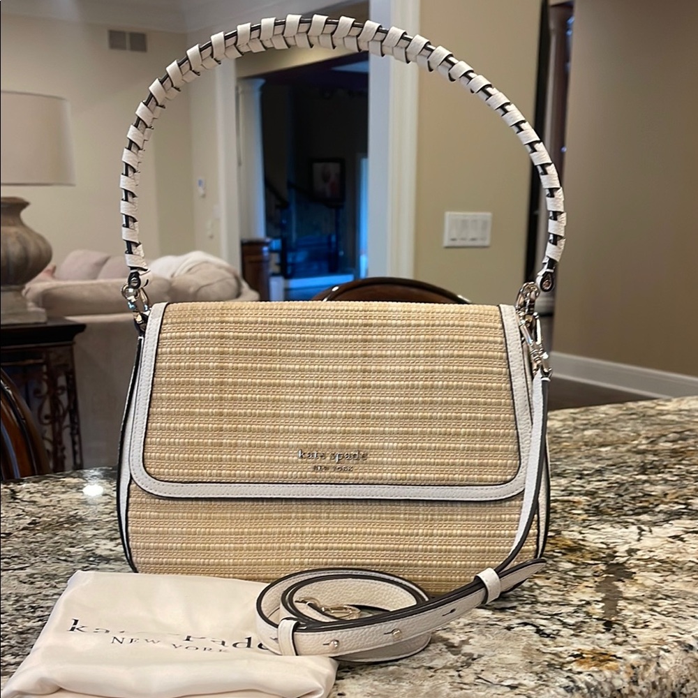 Kate Spade Tan and White Shoulder Bag with braided Strap & removable crossbody